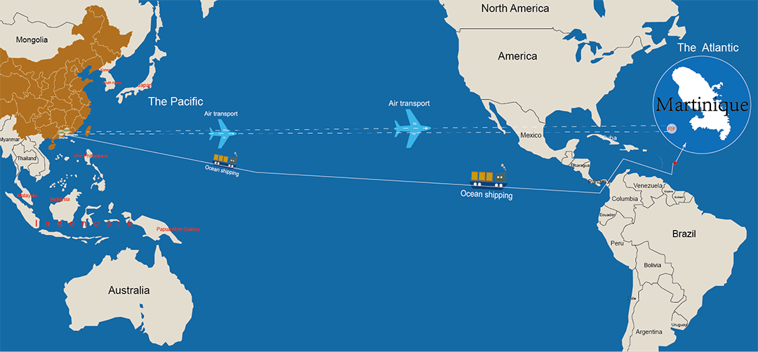 Services de transport international de marchandises de la Chine vers la
                Martinique